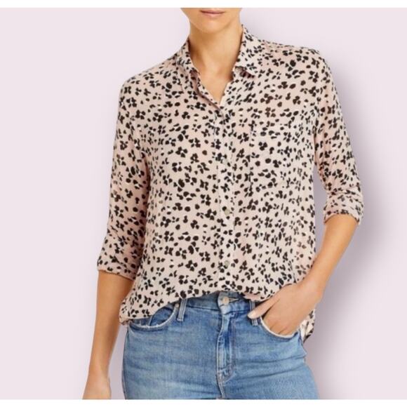 Rails Anna Rose Pink Black Cheetah Long Sleeve Button Front Shirt Blouse S 2 4 - Picture 1 of 14
